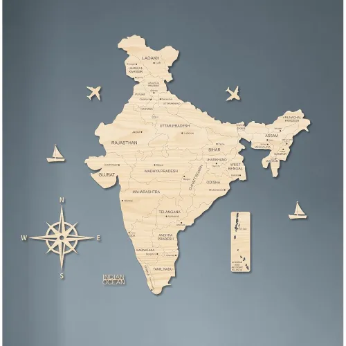 Image of AD INFINITUM 3D Wooden India Map Wall Decor 3x2ft