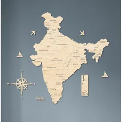AD INFINITUM 3D Wooden India Map Wall Decor 3x2ft