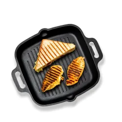 Add2Cart Pre-Seasoned Cast Iron Grill Pan with Double Handle (26.3 cm, 1.8L, Black)