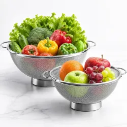 ADD2CART Stainless Steel Double Mesh Fruits/Vegetable Basket Strainer, Silver (1O INCH, Pack of 2)