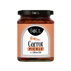 ADF Soul Carrot pickle in 100% Olive oil. Lightly spiced and perfectly tangy, this pickle adds a fresh, flavorful twist 