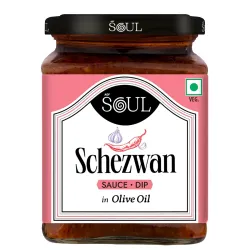 ADF Soul Schezwan Chilli Sauce + Dip Made in 100% Olive Oil | Spicy Indo-Chinese Sauce + Dip with Red Chillies & Garlic | Bold & Fiery Taste | Perfect for Momos & Fried Snacks | 265 g.