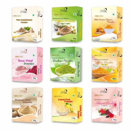 Image of Radiant Skin Combo Pack - 9 Pure Powders: Sandalwood, Rose Petal, Multani Mitti, Kasturi Turmeric, Lemon Peel, Amla, Hib