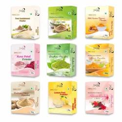 Radiant Skin Combo Pack - 9 Pure Powders: Sandalwood, Rose Petal, Multani Mitti, Kasturi Turmeric, Lemon Peel, Amla, Hib