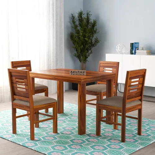 Image of Adichwal Solid Sheesham Wood 4-Seater Dining Set with Cushioned Chairs