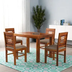 Adichwal Solid Sheesham Wood 4-Seater Dining Set with Cushioned Chairs