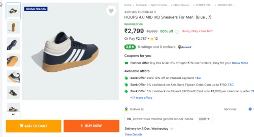 Image of ADIDAS ORIGINALS  HOOPS 4.0 MID IKD Sneakers  (Blue , 7)