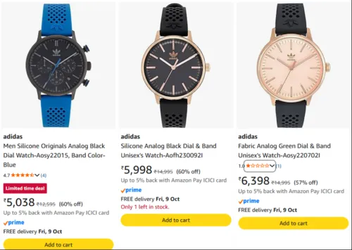 Image of adidas Wrist Watches at minimum 57% Discount