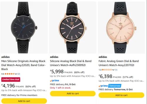Image of adidas Wrist Watches at minimum 57% Discount