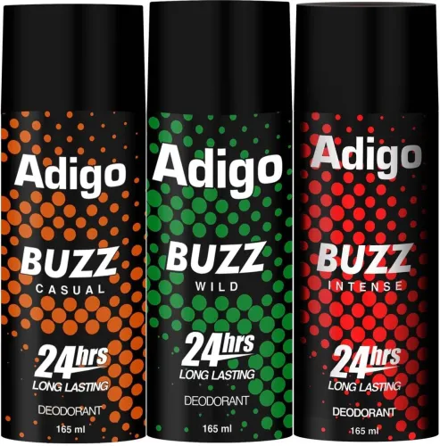 Image of adigo Buzz Wild Deodorant Spray – 165ml, Pack of 3