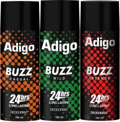 adigo Buzz Wild Long Lasting Deodorant (165 ml, Pack of 3)