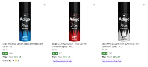 Image of adigo Deodorant Spray starting @₹103