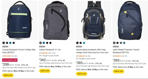 Image of ADISA Backpack at minimum 72% Discount