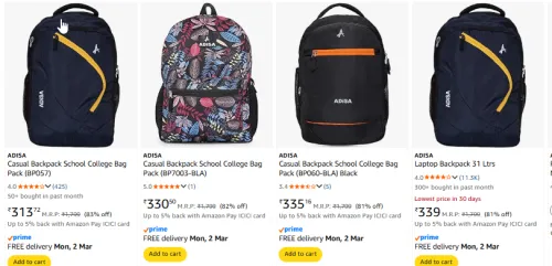 Image of ADISA Backpack starting @ ₹313