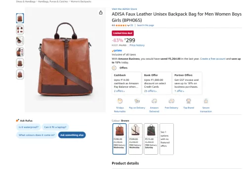 Image of ADISA Faux Leather Unisex Backpack