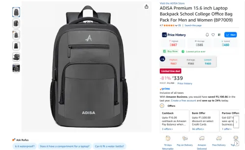 Image of ADISA Premium 15.6 inch Laptop Backpack 
