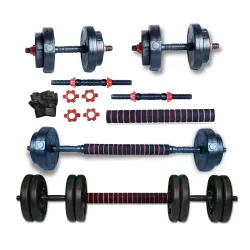 3 in 1 gym combo Adjustable dumbbells set, 14 Dumbbell rod, 15.5 Connector 10 mm Eva Foam, Star Nuts kit for home gym Workout. (18 KG, Add Gloves)