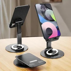 Desktop Adjustable Foldable Mobile Phone Stand Dock Tabletop Mount, Aluminum Stand for Table & Bed Compatible with All Smartphones & Tablets 4 to 11''inch Desk Accessories