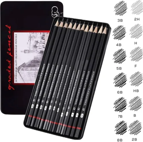 Image of Adoere 12 Pcs Sketch Pencil Set For Artist Drawing Sketching