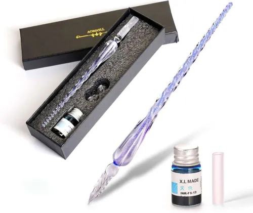 Image of Adoere Crystal Glass Dip Pen and Ink Set Calligraphy (Ink Color - Multicolor)