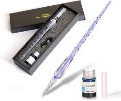 Adoere Crystal Glass Dip Pen and Ink Set Calligraphy (Ink Color - Multicolor)