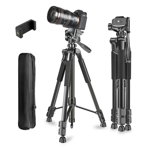 Image of Adofys 70” Aluminium Camera Tripod with Bag & Phone Holder