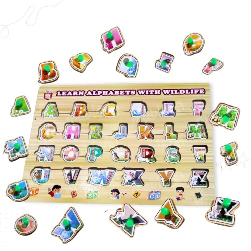 Image of Adora Wooden Alphabet Puzzles with Pictures for Children, Montessori Educational Toy for Boys & Girls, Learning Letters 