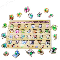 Adora Wooden Alphabet Puzzles with Pictures for Children, Montessori Educational Toy for Boys & Girls, Learning Letters 