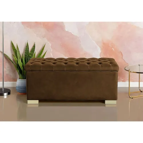 Image of Adorn India Falcon Tufted 2 Seater Storage Ottoman Pouffe with Velvet Suede Fabric 