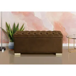 Adorn India Falcon Tufted 2 Seater Storage Ottoman Pouffe  with Velvet Suede Fabric 