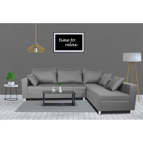 Image of Adorn India Straight line L Shape Sofa (Light Grey)
