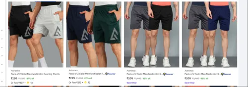 Image of Adrenex Men's Solid Running Shorts Pack of 2
