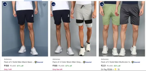 Image of Adrenex Men's Shorts at minimum 85% Discount