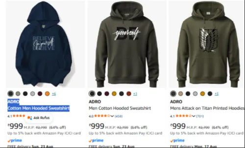 Image of ADRO Men's Hooded Sweatshirt Flat 64% Discount