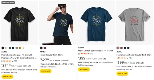 Image of ADRO Men's T-shirt Upto 82% Discount