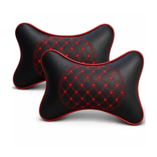 Image of AdroitZ Faux Leather Car Neck Rest Pillow | Premium Embroidery Cushion Neck Pain Re