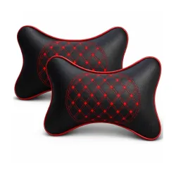 AdroitZ Faux Leather Car Neck Rest Pillow | Premium Embroidery Cushion Neck Pain Re