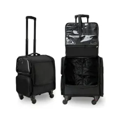 Adson Multifunctional Professional Beauty Makeup Artist Rolling Cosmetic Aluminium Vanity Trolley Beauty Train case Makeup Cosmetic Trolley Hairstylist Travel Organizer (Nylon Jet Black)