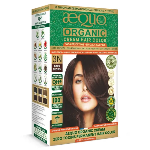 Image of Aequo Organic Cream Hair Color 3N Dark Brown 2 Applications (115 ml)