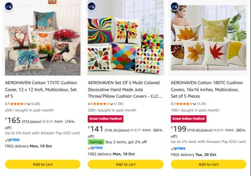 Image of AEROHAVEN Cotton 175TC Cushion Cover, 12 x 12 Inch, Multicolour