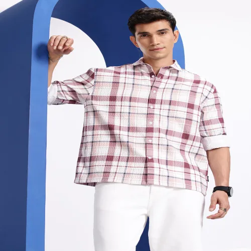 Image of Aeropostale Checked Textured Relaxed Fit Casual Shirt