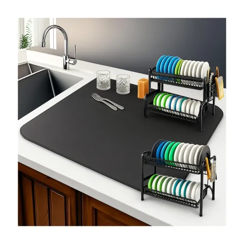 Image of AERYS 30 x 50 cm Dish Dry Mat | Microfiber Home Drying Mat | Reversible Mat | 