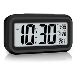 AERYS Digital Alarm Clock with 1 Year Warranty, Night Sensor, Date and Temperature Display, Desk Table Clock for Students, Home, Office, Bedroom, Living Room,Home Decor, Corporate Use (Black...