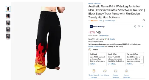 Image of Aesthetic Flame Print Wide Leg Pants for Men