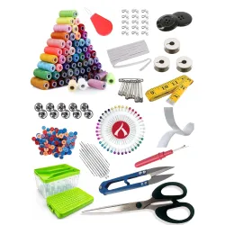 Aezzo 144 Pcs. Double Layer Tailoring Sewing Kit Box with 24 Thread Spool,Needles,Measure Tape, Dress & Trouser Hook,Bobbins,Shirt Buttons,Seam Ripper,Scissors,Pearl Pin with Sewing Kit Box.