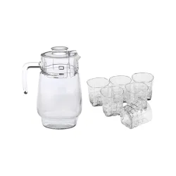 Afast Drinking, Set of 1 Jar with Lid & 6 Transparent, Self Glass Dn-jg61, Clear, 1.75 Ml