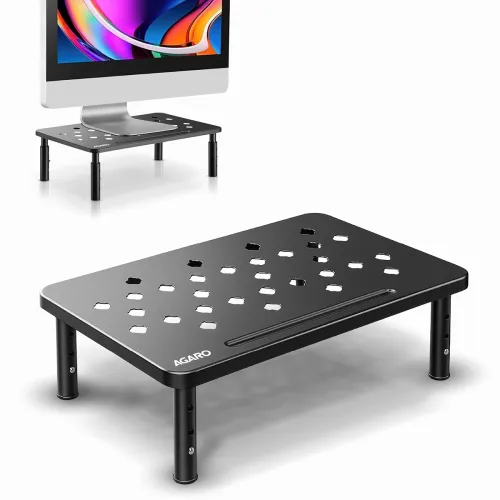 Image of AGARO Monitor Stand for Desk, Laptop Stand & PC Riser, 3-Level Height Adjustable, Compatible with 24inch, 27inch, 29inch
