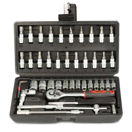 Image of AGARO 46-Piece 1/4 Inch Square Drive Metric Socket Set, Chrome Vanadium Steel Sockets & Bits with Storage Case, Black