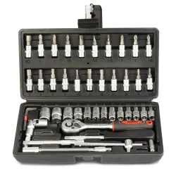 AGARO 46-Piece 1/4 Inch Square Drive Metric Socket Set, Chrome Vanadium Steel Sockets & Bits with Storage Case, Black