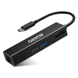 AGARO 5in1 Type C to USB A + MMC + Ethernet Converter, 2 USB 3.0, SD And TF Card Reader
